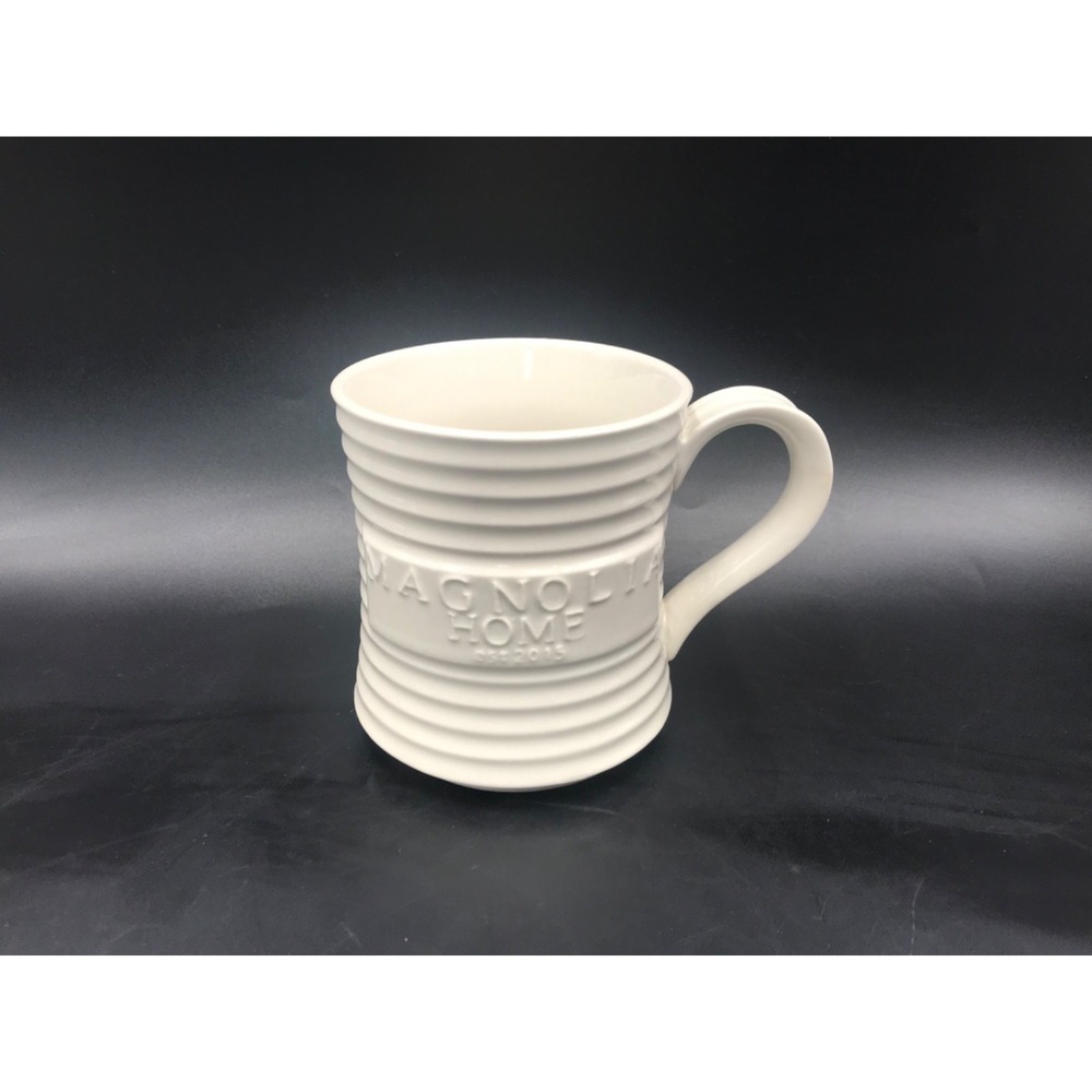 Magnolia Home Coffee Tea Mug Ribbed EST.2015 White